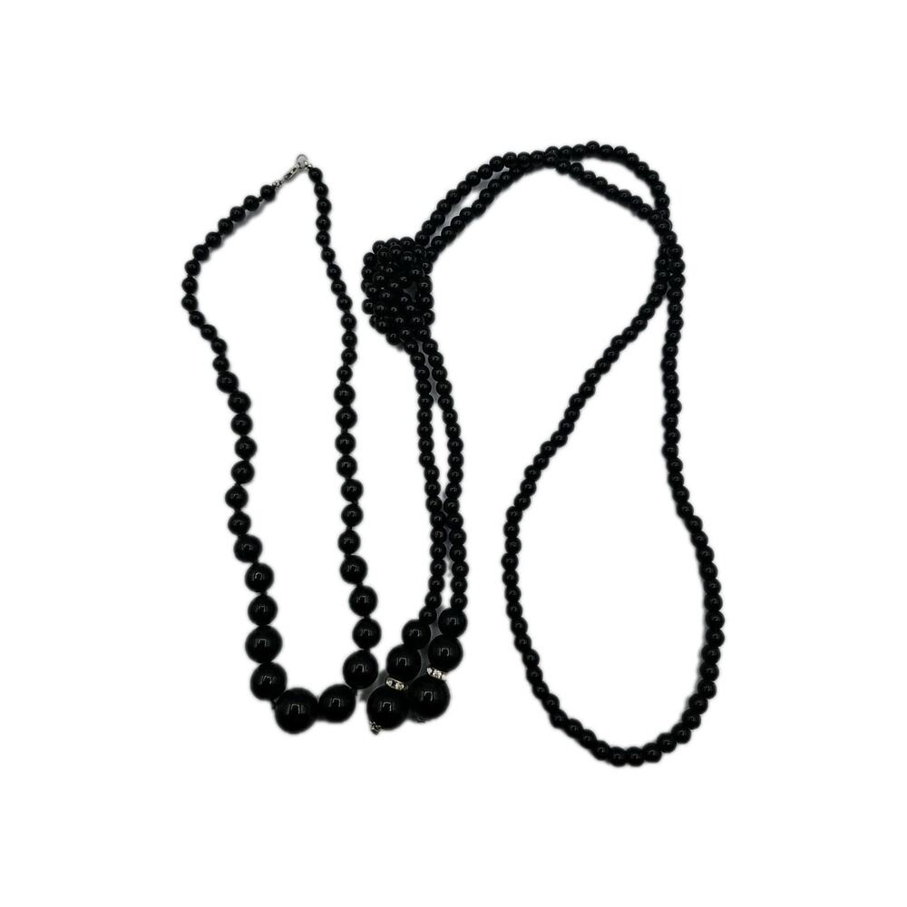 Set Of 2, Single STRAND Beautiful Black Faux Pearl BEADED NECKLACE